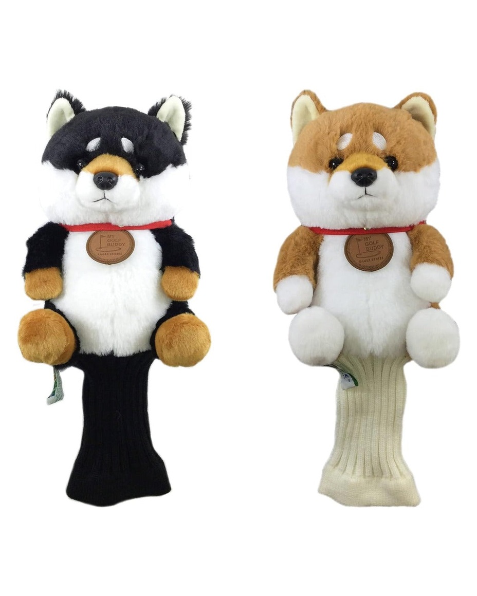 Mameshiba Shiba Inu Golf Driver Headcover 2pc Set Black Brown Plush Dog Japan golf headcover